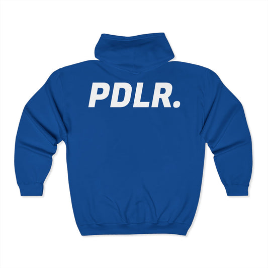 Full Zip Hooded Sweatshirt PDLR. On The Back Blue